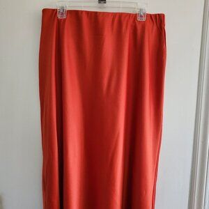 Cherry red satin midi skirt
